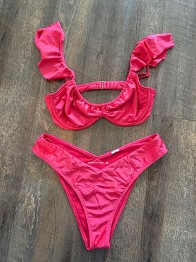 Abercrombie & Fitch Hot Pink Ruffle Bikini Set